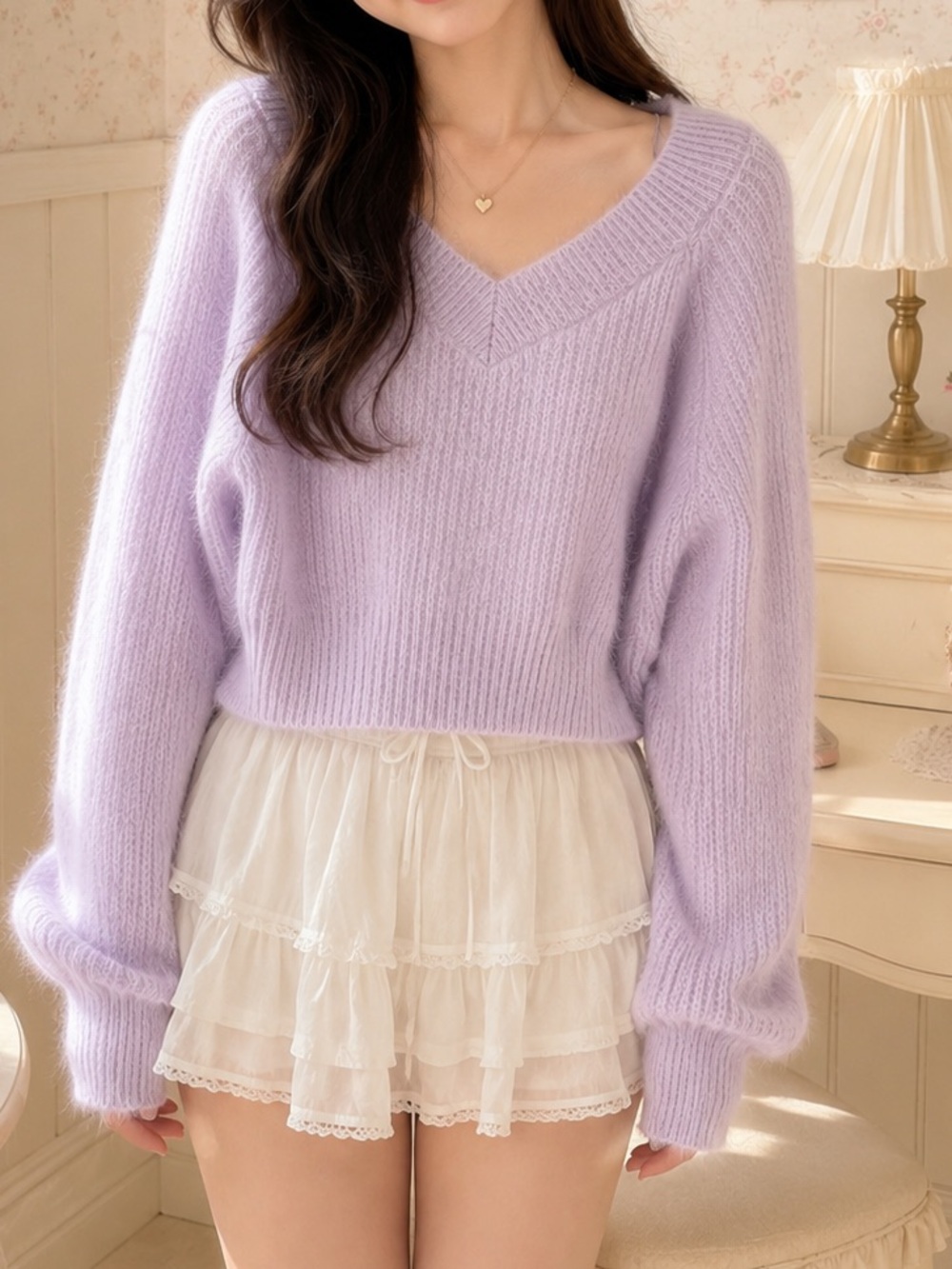 Happily Grey Lavender Fuzzy Knit Sweater | Size S